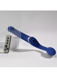 Синий безремневой страпон Multi Orgasm Bendable Strap-On size XL с клиторальной стимуляцией - Strap-on-me - купить с доставкой в Мытищах