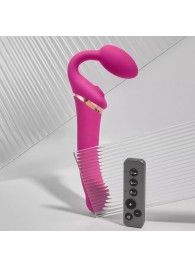 Ярко-розовый безремневой страпон Multi Orgasm Bendable Strap-On size XL с клиторальной стимуляцией - Strap-on-me - купить с доставкой в Мытищах