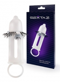 Эластичная насадка на пенис с подхватом мошонки и стимулирующими «ресничками» - Sextaz - в Мытищах купить с доставкой