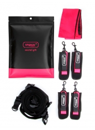 Черно-розовый эротический набор: фиксатор, оковы, наручники, повязка - Erokay - купить с доставкой в Мытищах