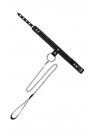 Черный узкий однослойный ошейник с серебристым поводком-цепочкой - Pecado - купить с доставкой в Мытищах