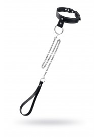 Черный узкий однослойный ошейник с серебристым поводком-цепочкой - Pecado - купить с доставкой в Мытищах