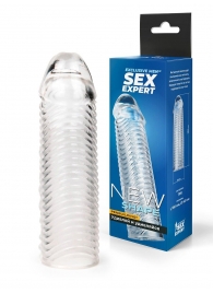 Прозрачная закрытая насадка на пенис с ребрышками - 16 см. - Sex Expert - в Мытищах купить с доставкой