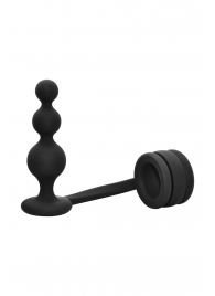Черное эрекционное кольцо с анальной елочкой Cockring With Beaded Anal Plug - Dream Toys - в Мытищах купить с доставкой