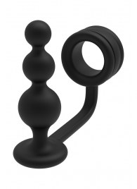 Черное эрекционное кольцо с анальной елочкой Cockring With Beaded Anal Plug - Dream Toys - в Мытищах купить с доставкой