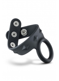 Черное эрекционное кольцо с подхватом мошонки на кнопках VS6 - Blush Novelties - в Мытищах купить с доставкой