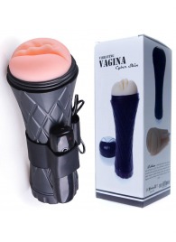 Телесный мастурбатор-вагина в черной колбе с вибрацией - Boys of Toys - в Мытищах купить с доставкой