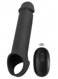 Черная вибронасадка для пениса с хомутом для мошонки и пультом ДУ Remote Controlled Penis Extension - Orion - в Мытищах купить с доставкой