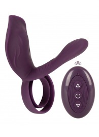 Фиолетовая насадка на член с клиторальным отростком и пультом ДУ RC Couple’s Vibrator 2 - Orion - в Мытищах купить с доставкой