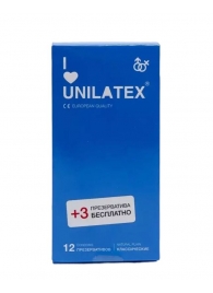 Классические презервативы Unilatex Natural Plain - 12 шт. + 3 шт. в подарок - Unilatex - купить с доставкой в Мытищах