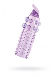 Гелевая фиолетовая насадка с шариками, шипами и усиком - 11 см. - Toyfa Basic - в Мытищах купить с доставкой