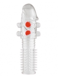 Гелевая прозрачная насадка с шариками и шипами - 14 см. - Toyfa Basic - в Мытищах купить с доставкой