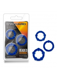 Набор из 3 синих эрекционных колец Stay Hard Beaded Cockrings - Blush Novelties - в Мытищах купить с доставкой