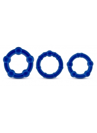 Набор из 3 синих эрекционных колец Stay Hard Beaded Cockrings - Blush Novelties - в Мытищах купить с доставкой