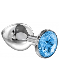 Большая серебристая анальная пробка Diamond Light blue Sparkle Large с голубым кристаллом - 8 см. - Lola Games - купить с доставкой в Мытищах