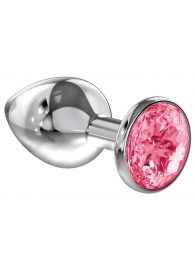Большая серебристая анальная пробка Diamond Pink Sparkle Large с розовым кристаллом - 8 см. - Lola Games - купить с доставкой в Мытищах