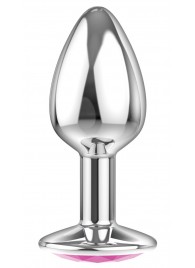 Малая серебристая анальная пробка Diamond Pink Sparkle Small с розовым кристаллом - 7 см. - Lola Games - купить с доставкой в Мытищах