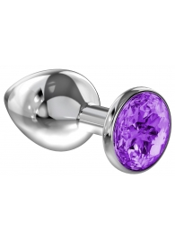 Большая серебристая анальная пробка Diamond Purple Sparkle Large с фиолетовым кристаллом - 8 см. - Lola Games - купить с доставкой в Мытищах