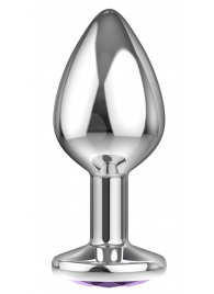 Малая серебристая анальная пробка Diamond Purple Sparkle Small с фиолетовым кристаллом - 7 см. - Lola Games - купить с доставкой в Мытищах