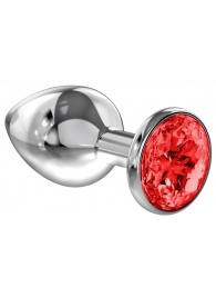 Большая серебристая анальная пробка Diamond Red Sparkle Large с красным кристаллом - 8 см. - Lola Games - купить с доставкой в Мытищах