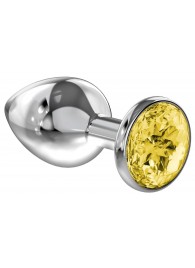 Малая серебристая анальная пробка Diamond Yellow Sparkle Small с жёлтым кристаллом - 7 см. - Lola Games - купить с доставкой в Мытищах