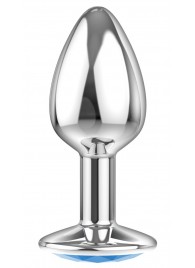 Малая серебристая анальная пробка Diamond Light blue Sparkle Small с голубым кристаллом - 7 см. - Lola Games - купить с доставкой в Мытищах