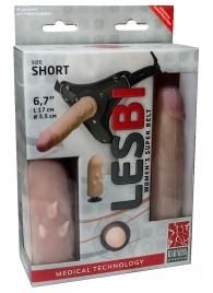 Телесный поясной страпон LESBI с вагинальной пробкой - 17 см. - LOVETOY (А-Полимер) - купить с доставкой в Мытищах