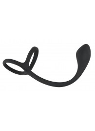 Эрекционное кольцо с утяжкой на мошонку и анальным плаг Black Velvets - Orion - в Мытищах купить с доставкой