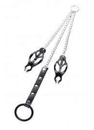 Черно-серебристые зажимы для сосков с кольцом для пениса TOYFA Metal - ToyFa - купить с доставкой в Мытищах