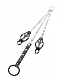 Черно-серебристые зажимы для сосков с кольцом для пениса TOYFA Metal - ToyFa - купить с доставкой в Мытищах