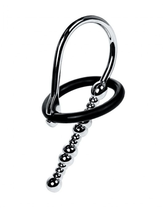 Серебристый уретральный плаг-бусины TOYFA Metal с мягким фиксириющим кольцом - ToyFa - купить с доставкой в Мытищах