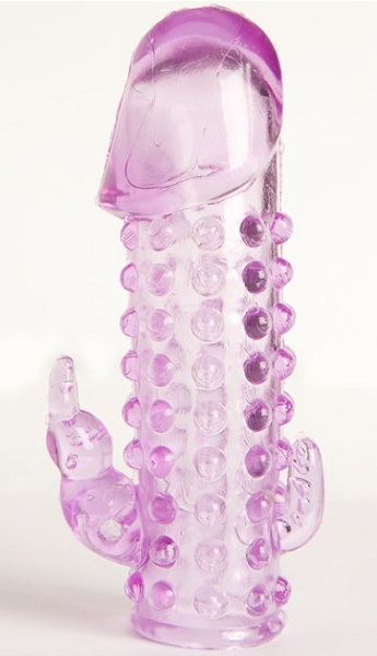 Закрытая фиолетовая насадка с 2 отростками - 13 см. - Toyfa Basic - в Мытищах купить с доставкой