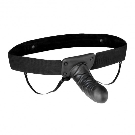 Чёрный полый страпон с вибрацией Unisex Vibrating Hollow Strap-On - 14 см. - Lux Fetish - купить с доставкой в Мытищах