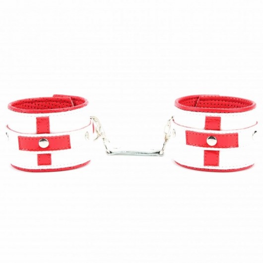 Бело-красные кожаные наручники для медсестры - БДСМ Арсенал - купить с доставкой в Мытищах