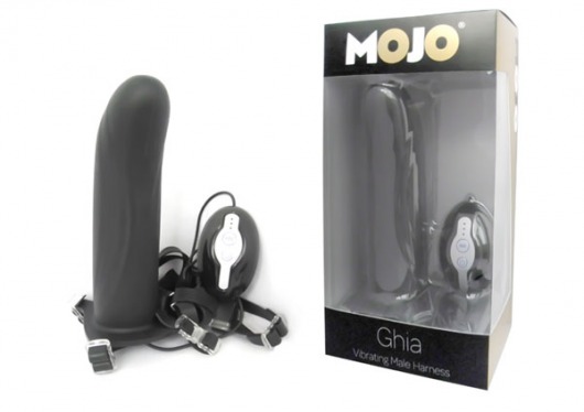 Черный страпон с вибратором Mojo Ghia - Seven Creations - купить с доставкой в Мытищах