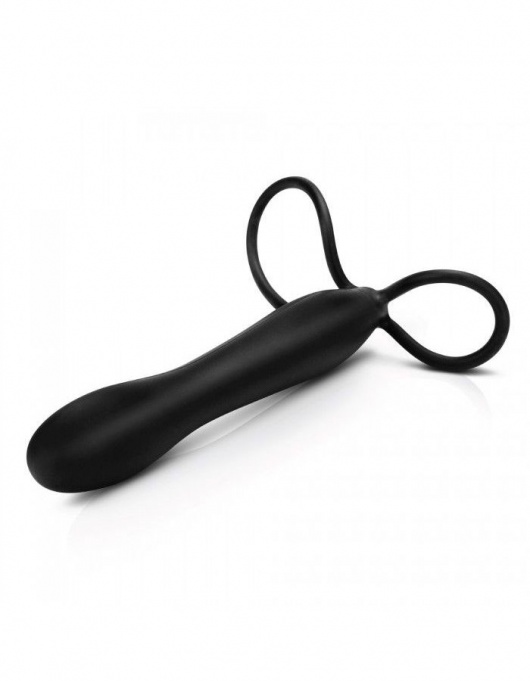 Черная насадка на пенис для двойной стимуляции Mojo BlackJack - 15 см. - Seven Creations - в Мытищах купить с доставкой