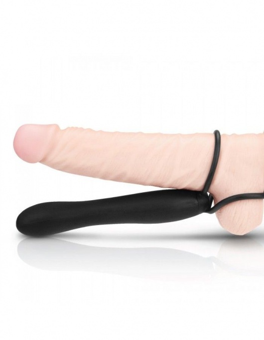 Черная насадка на пенис для двойной стимуляции Mojo BlackJack - 15 см. - Seven Creations - в Мытищах купить с доставкой