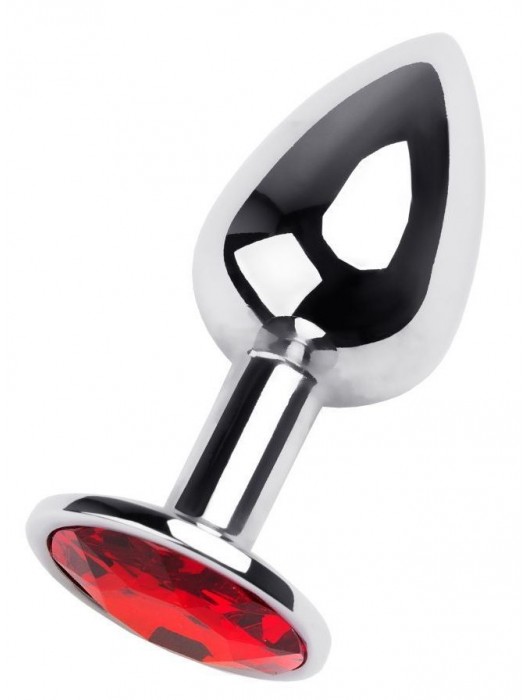 Маленькая коническая серебристая анальная пробка с красным кристаллом - 7 см. - ToyFa - купить с доставкой в Мытищах