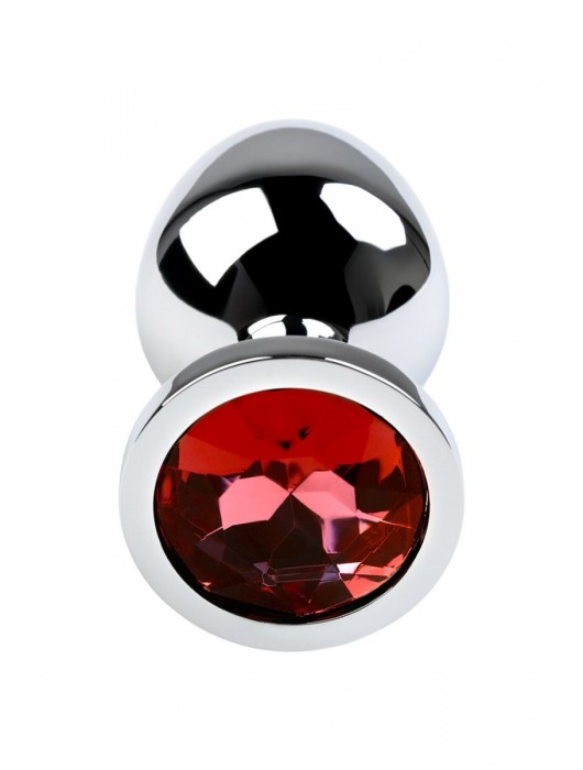 Серебристая коническая анальная пробка с красным кристаллом - 8 см. - ToyFa - купить с доставкой в Мытищах