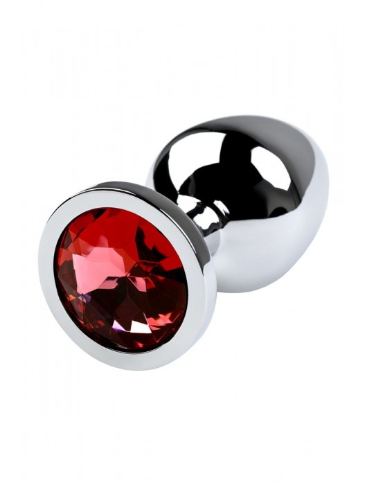 Серебристая коническая анальная пробка с красным кристаллом - 8 см. - ToyFa - купить с доставкой в Мытищах