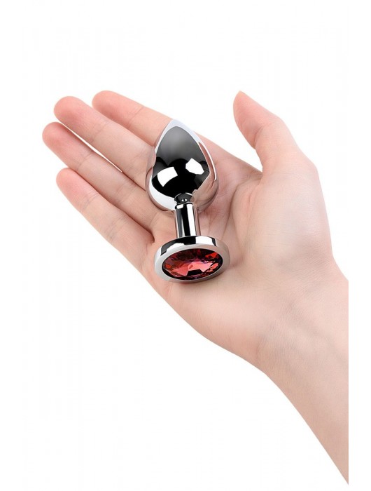 Серебристая коническая анальная пробка с красным кристаллом - 8 см. - ToyFa - купить с доставкой в Мытищах