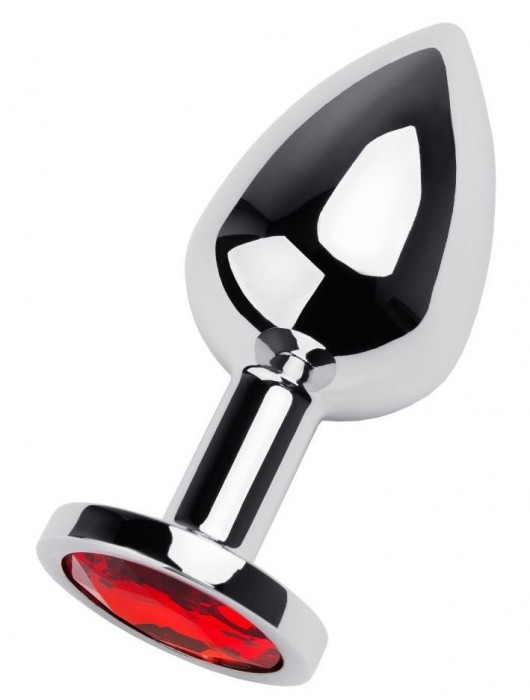 Серебристая коническая анальная пробка с красным кристаллом - 8 см. - ToyFa - купить с доставкой в Мытищах