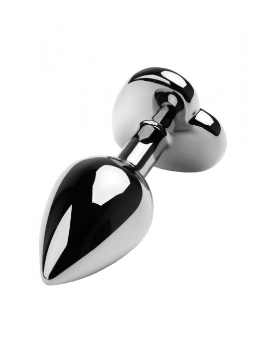 Серебристая коническая анальная пробка с красным кристаллом-сердечком - 7 см. - ToyFa - купить с доставкой в Мытищах