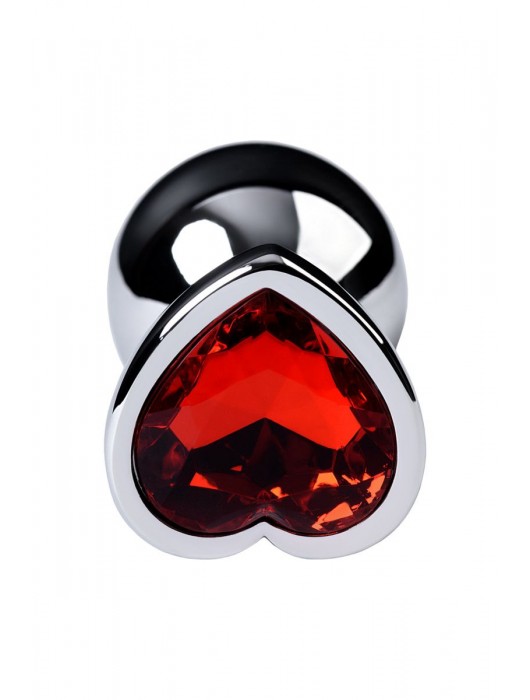 Серебристая коническая анальная пробка с красным кристаллом-сердечком - 7 см. - ToyFa - купить с доставкой в Мытищах