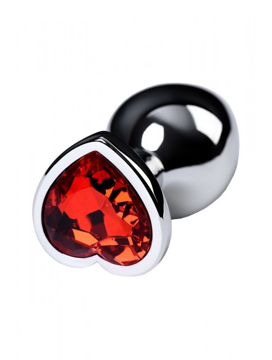 Серебристая коническая анальная пробка с красным кристаллом-сердечком - 7 см. - ToyFa - купить с доставкой в Мытищах