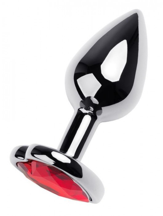 Серебристая коническая анальная пробка с красным кристаллом-сердечком - 7 см. - ToyFa - купить с доставкой в Мытищах