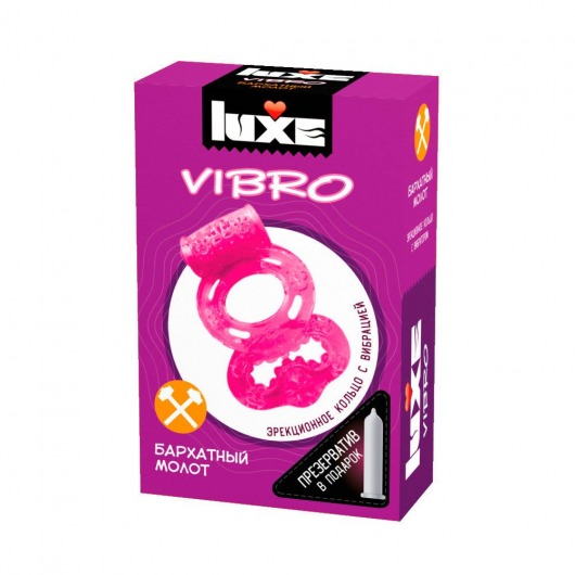 Розовое эрекционное виброкольцо Luxe VIBRO  Бархатный молот  + презерватив - Luxe - в Мытищах купить с доставкой