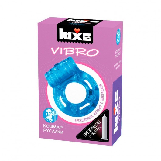 Голубое эрекционное виброкольцо Luxe VIBRO  Кошмар русалки  + презерватив - Luxe - в Мытищах купить с доставкой