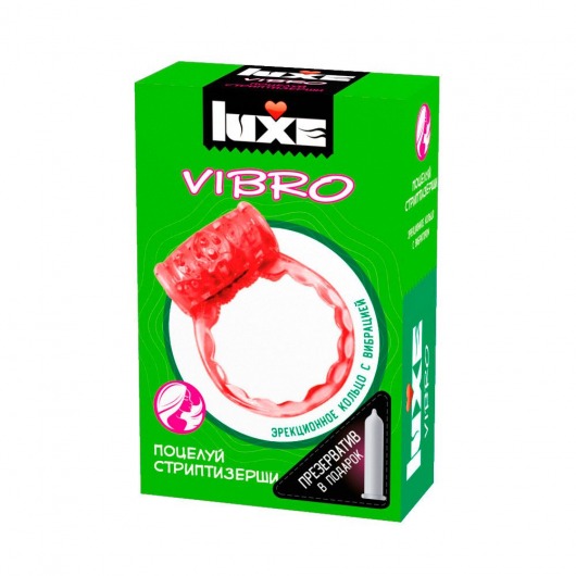 Розовое эрекционное виброкольцо Luxe VIBRO  Поцелуй стриптизёрши  + презерватив - Luxe - в Мытищах купить с доставкой