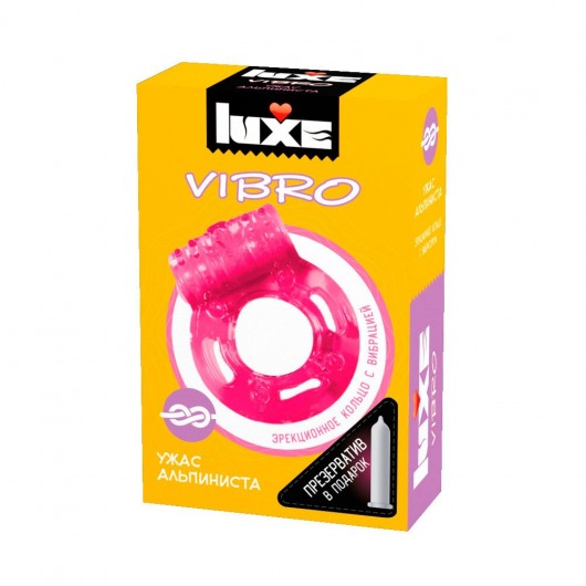 Розовое эрекционное виброкольцо Luxe VIBRO  Ужас Альпиниста  + презерватив - Luxe - в Мытищах купить с доставкой
